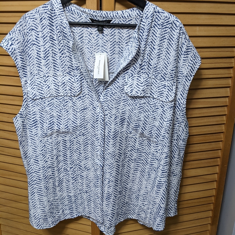 Banana Republic Blue and White Boxy Blouse